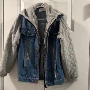 Lively Blue Denim Jacket with Gray Sleeves